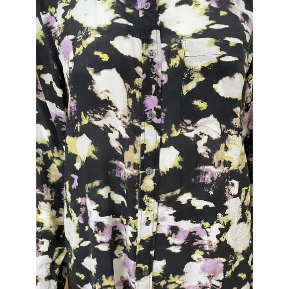 Banana Republic Watercolor 100% Silk Women's XS Black Shirt Button-Up Work - Picture 3 of 11